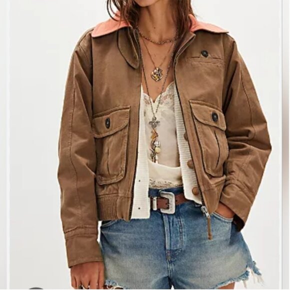 Free People Jackets & Blazers - Free People Harley Utility Relaxed Slouchy Oversized Denim Bomber Jacket size L